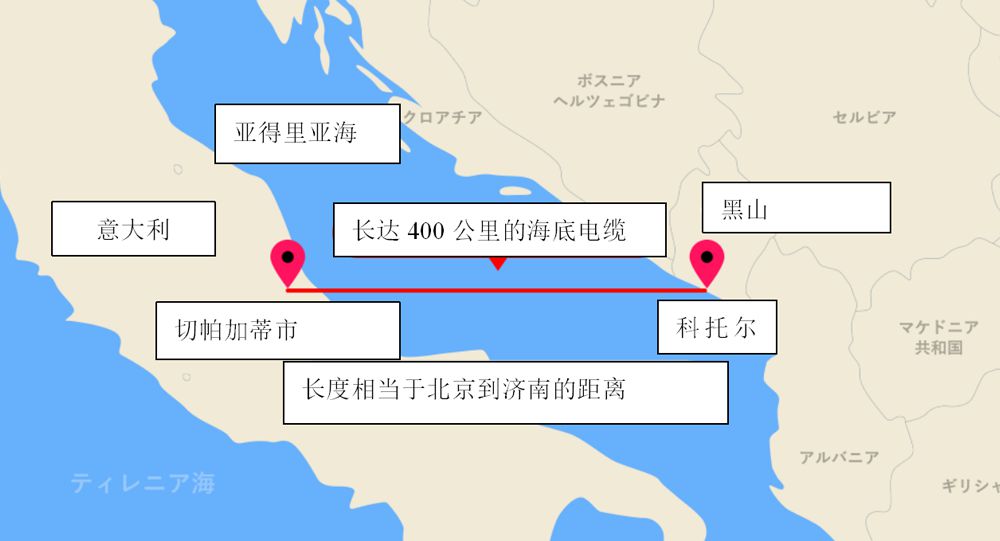 在意大利—黑山之間鋪設約400公裏(lǐ)的海底電纜